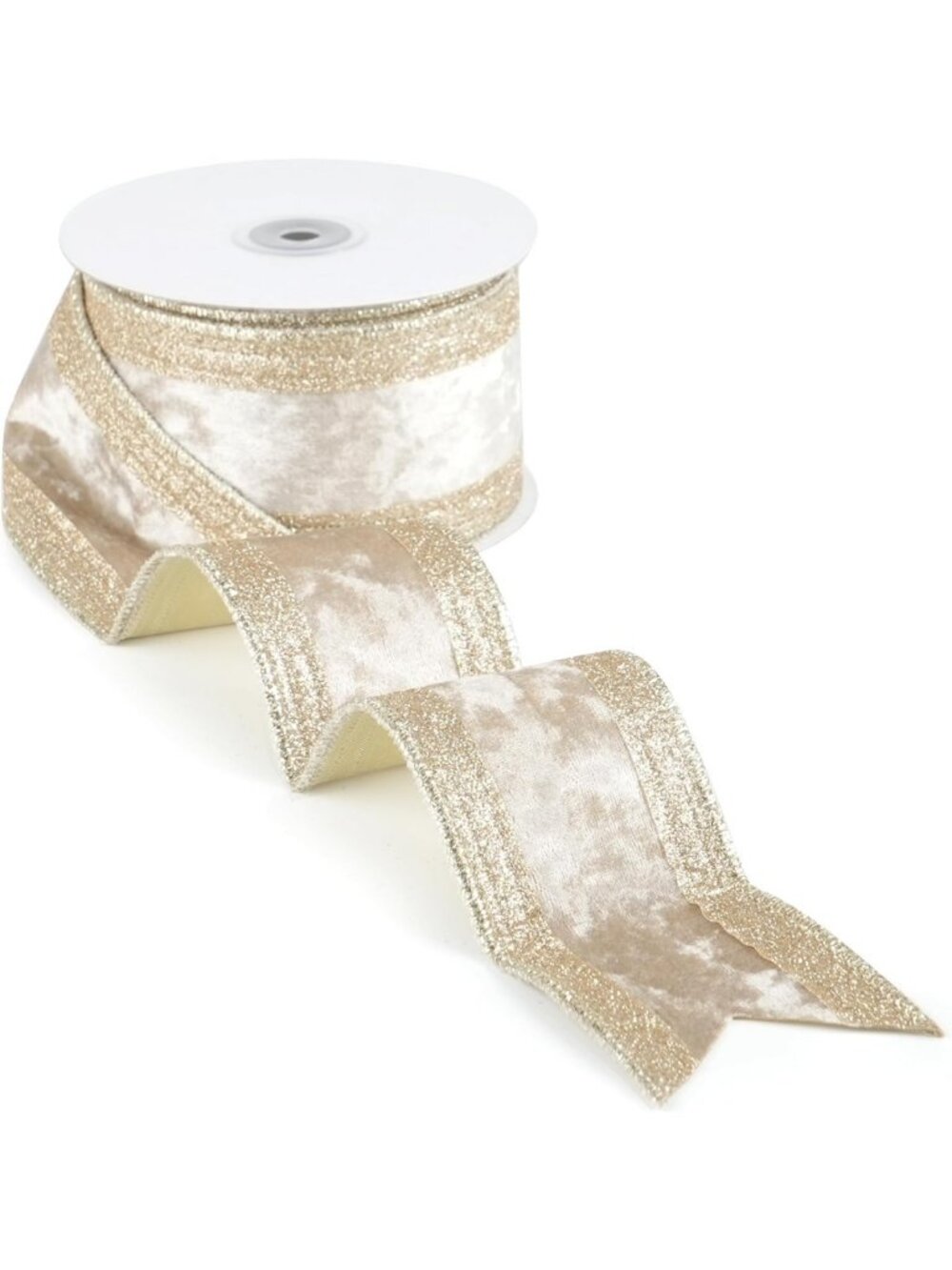 Luxurious Champagne Gold Velvet Wired Ribbon, 2.5" x 10 Yards for Crafting